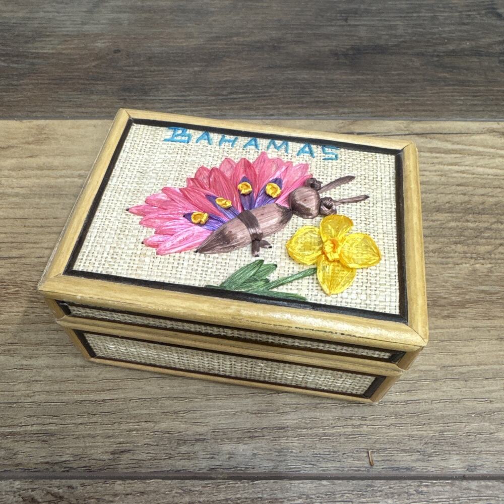 Vtg. Bamboo Rattan Box Bahamas Jamaica Souvenir Decorative